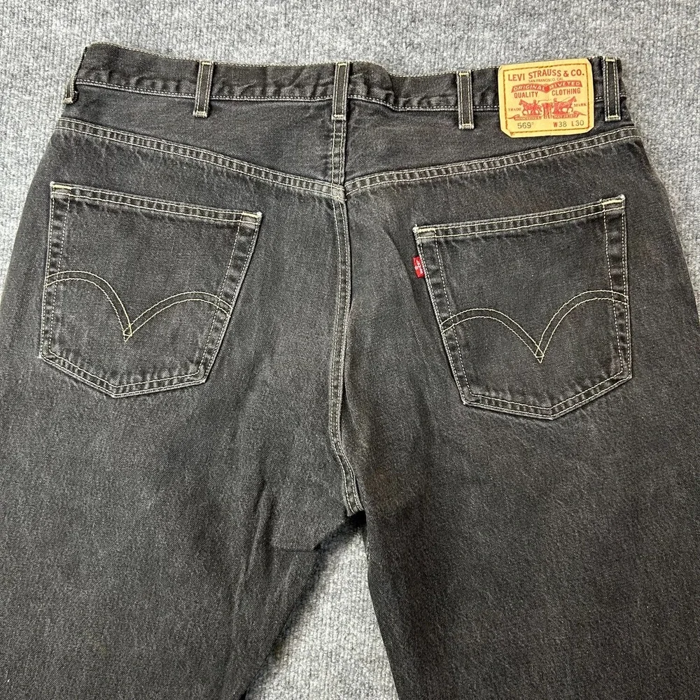 Levi's 569 Loose Straight Jeans Mens Faded Black Denim Zip Fly Classic - 38X28.5